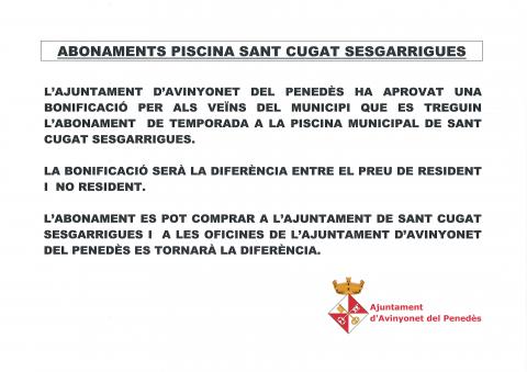 Abonaments Piscina Sant Cugat Sesgarrigues