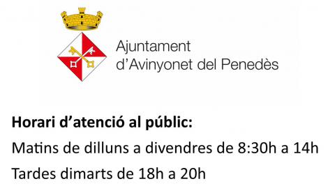 Nou horari d'atenció al públic de l'Ajuntament