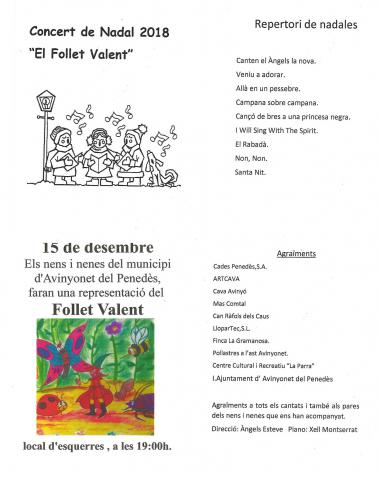 Dissabte 15 de desembre, Concert de Nadal i teatre musical representat per nens i nenes del municipi